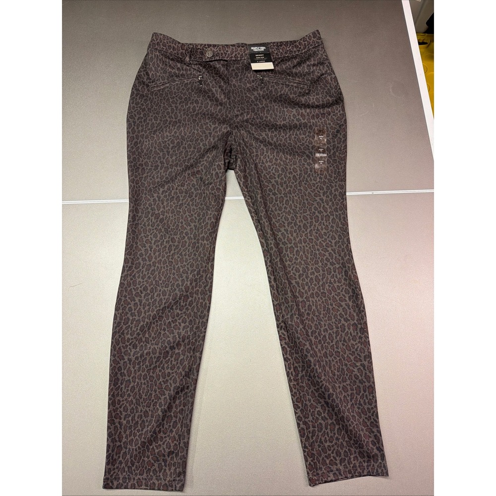Simply Vera Vera Wang Skinny Pants XL Leopard Print High Rise Zipper Pockets NEW